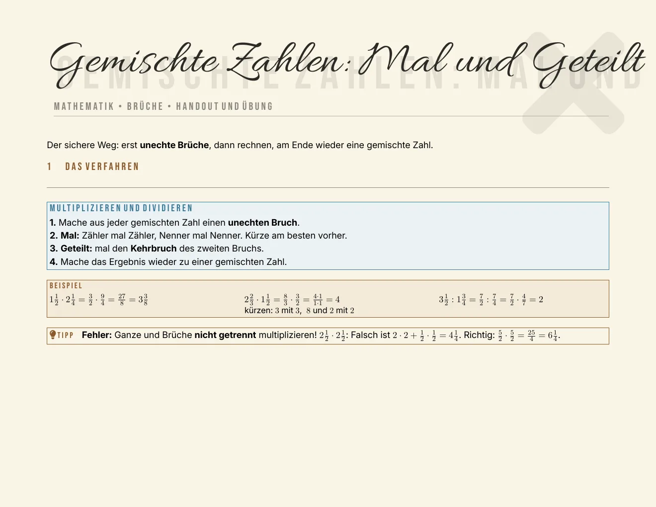 Das Arbeitsblatt – Seite 1