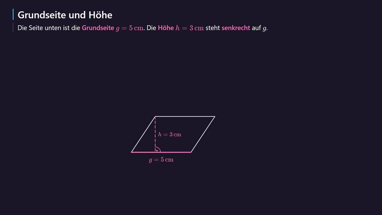 Grundseite g = 5 cm, Höhe h = 3 cm.