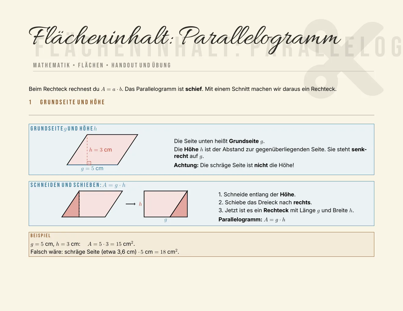 Das Arbeitsblatt – Seite 1