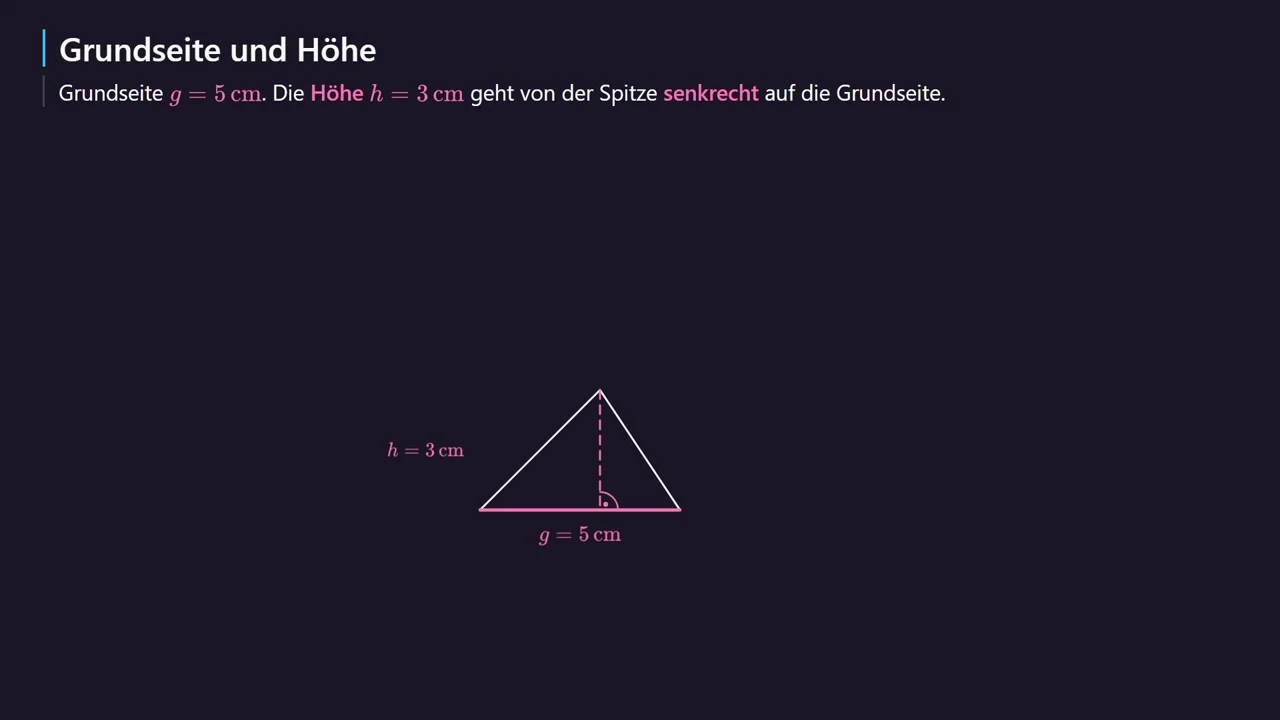 Base g = 5 cm, altura h = 3 cm.