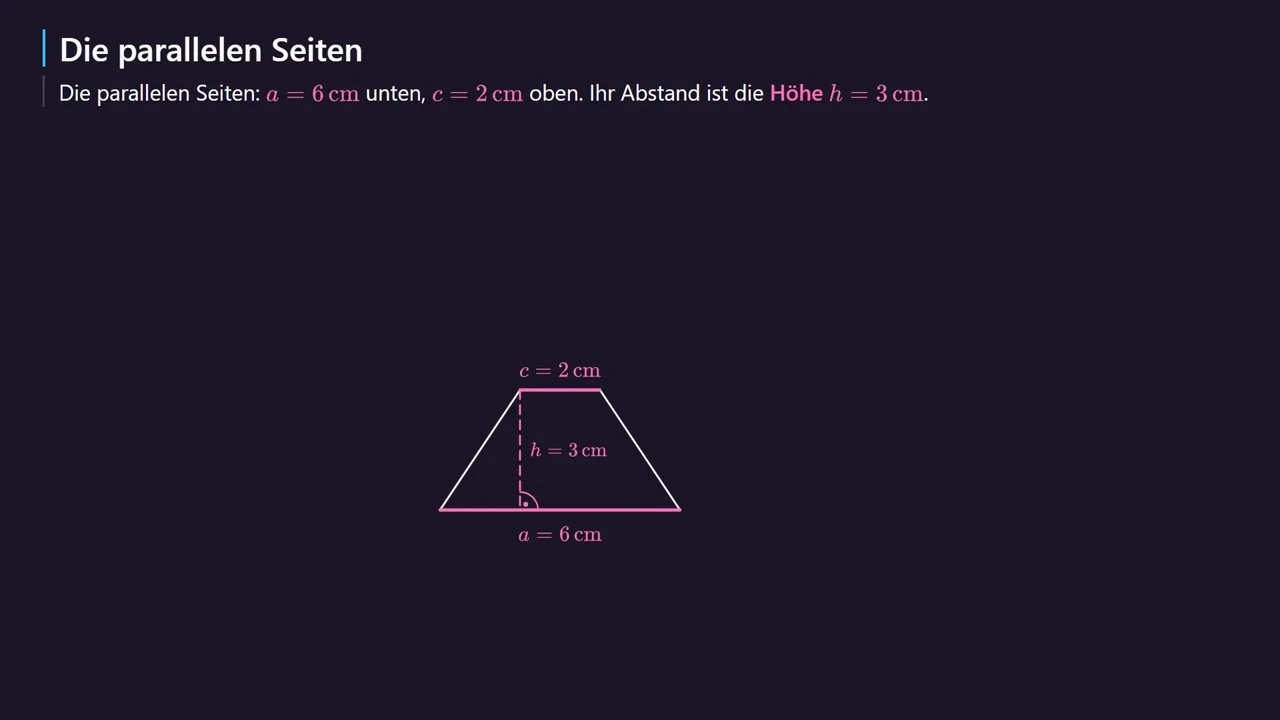 a = 6 cm, c = 2 cm, h = 3 cm.