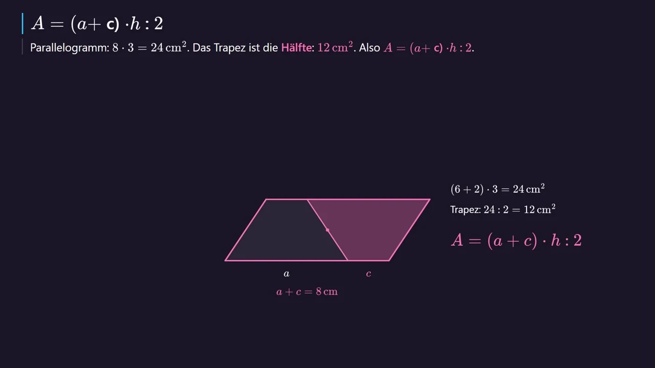 A = (a + c) · h : 2.