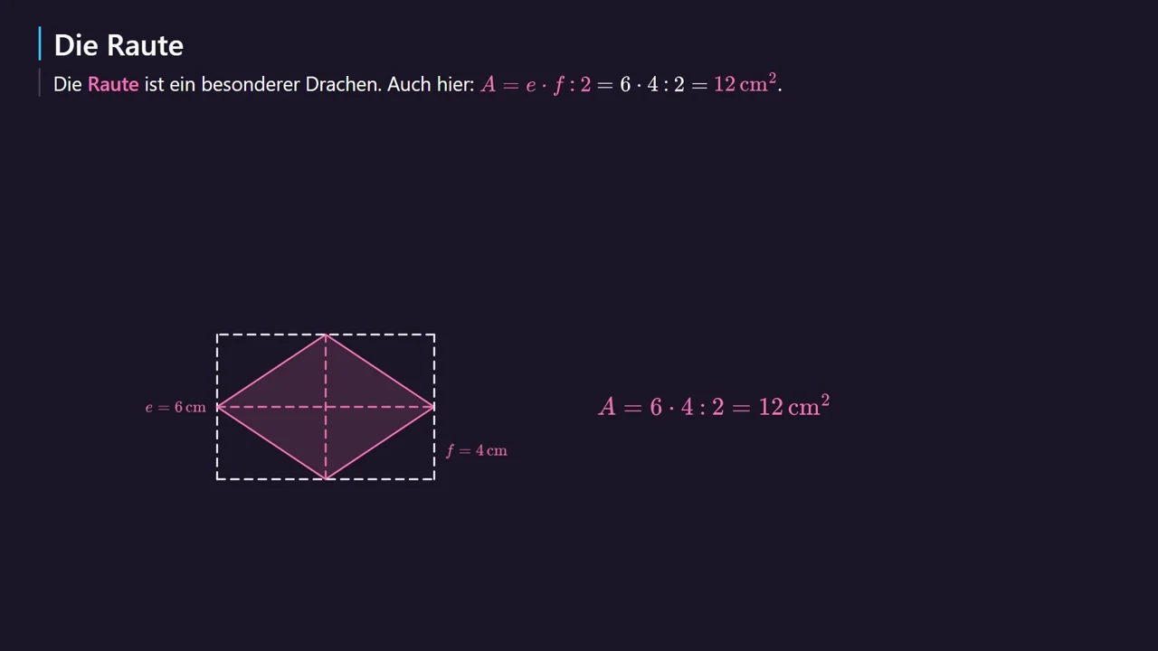 Raute: 6 · 4 : 2 = 12\text{ cm}^2.