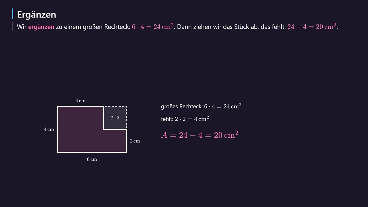 Großes Rechteck minus das fehlende Stück.