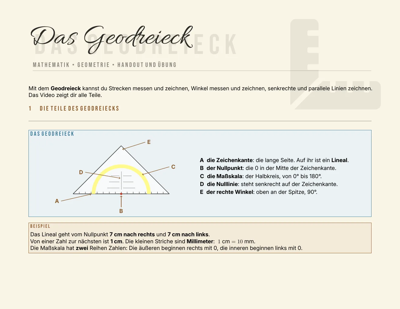 Das Arbeitsblatt – Seite 1