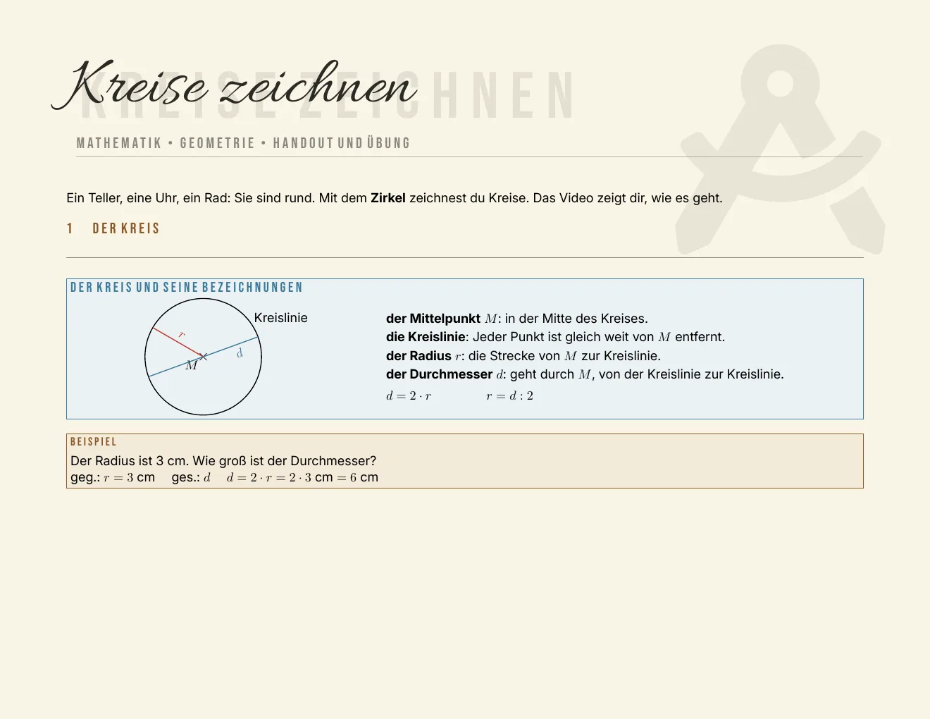 Das Arbeitsblatt – Seite 1