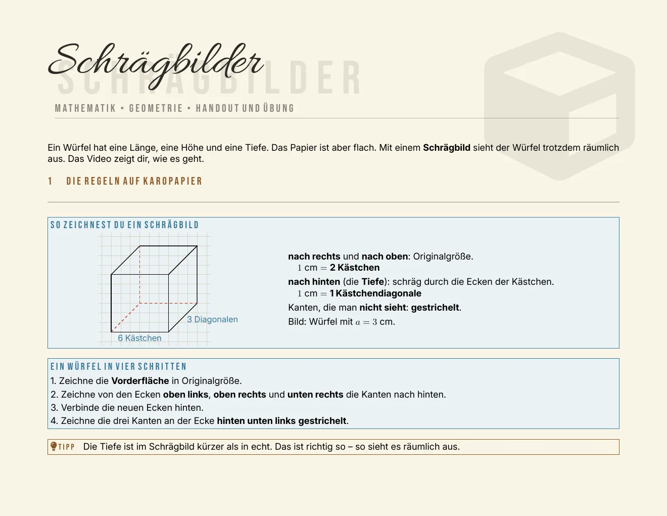 Das Arbeitsblatt – Seite 1
