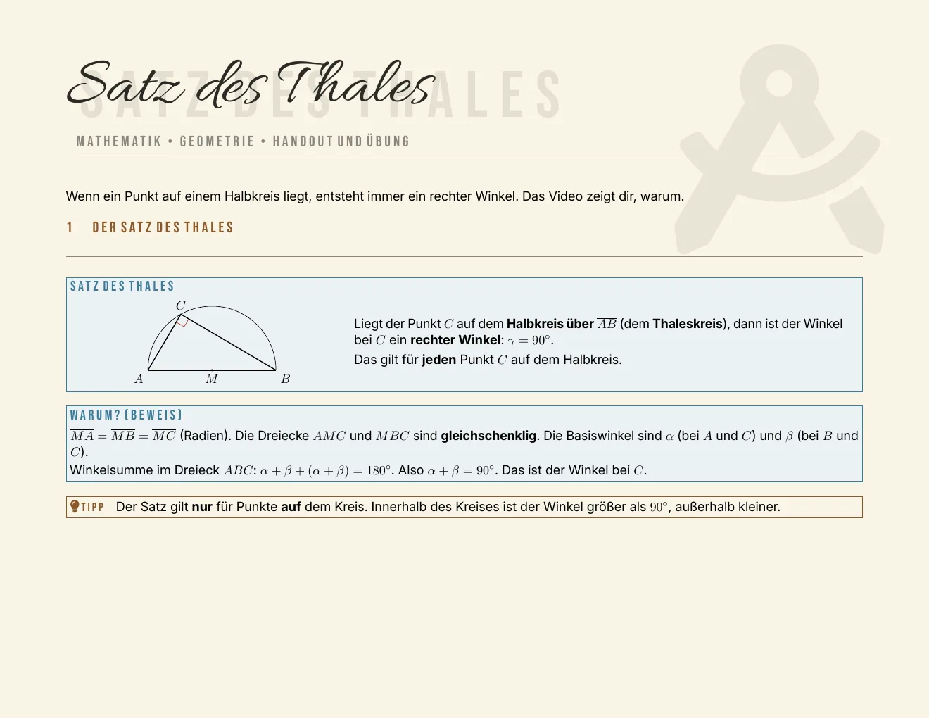 Das Arbeitsblatt – Seite 1