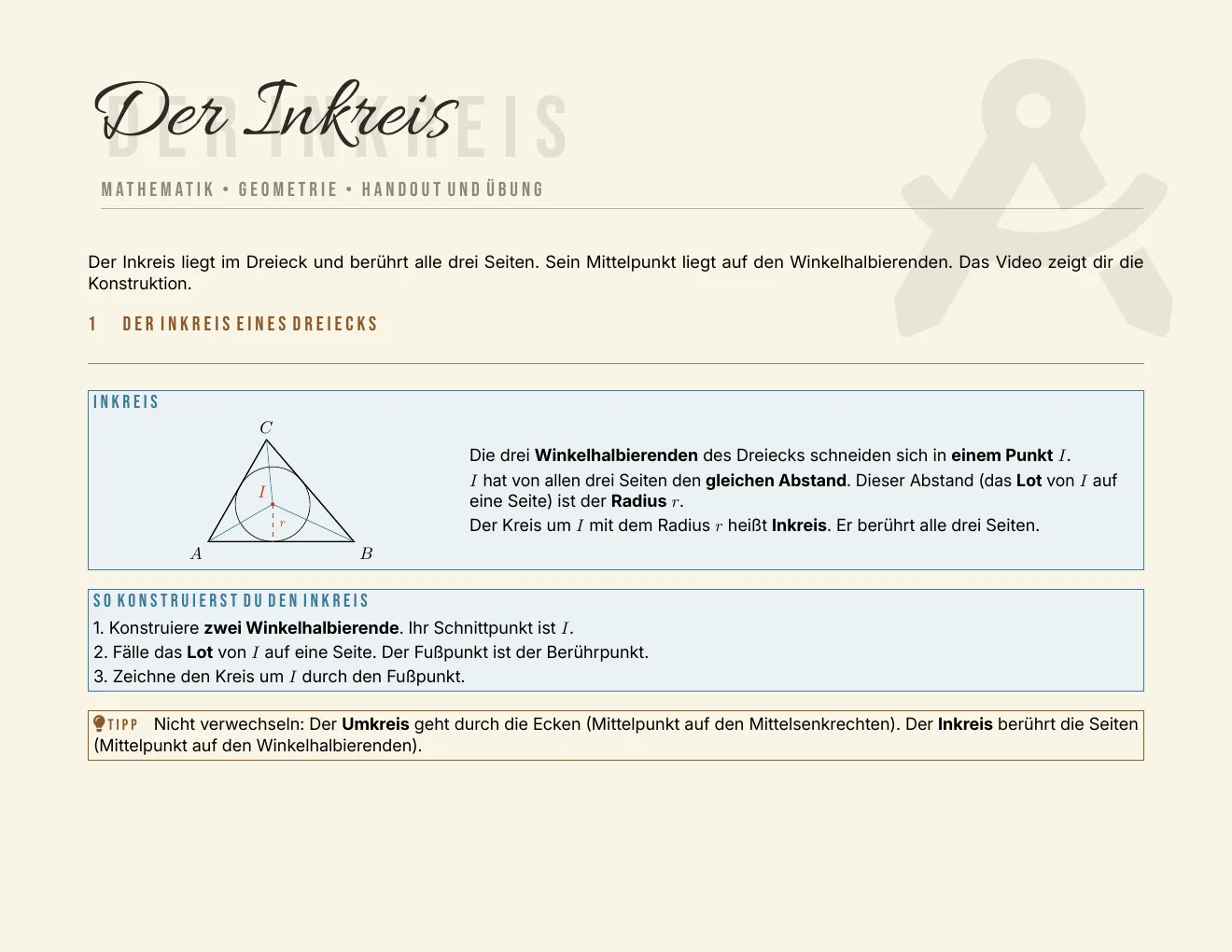 Das Arbeitsblatt – Seite 1