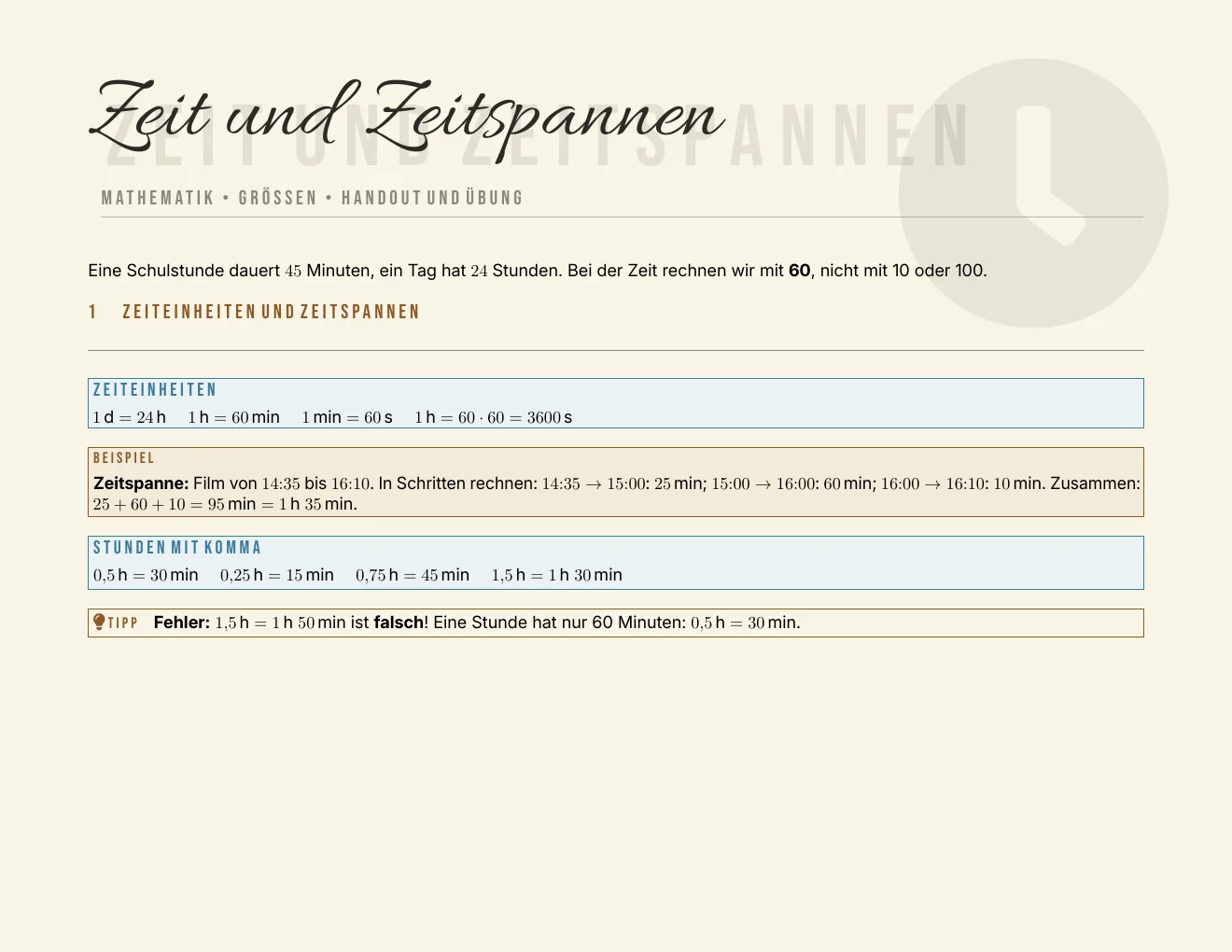 Das Arbeitsblatt – Seite 1