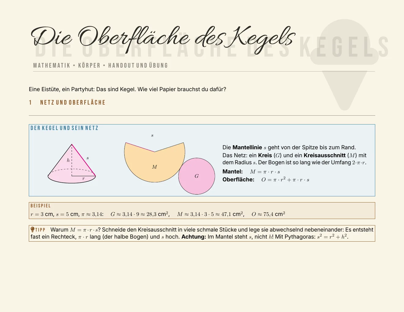 Das Arbeitsblatt – Seite 1