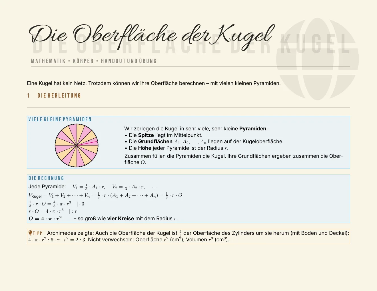 Das Arbeitsblatt – Seite 1