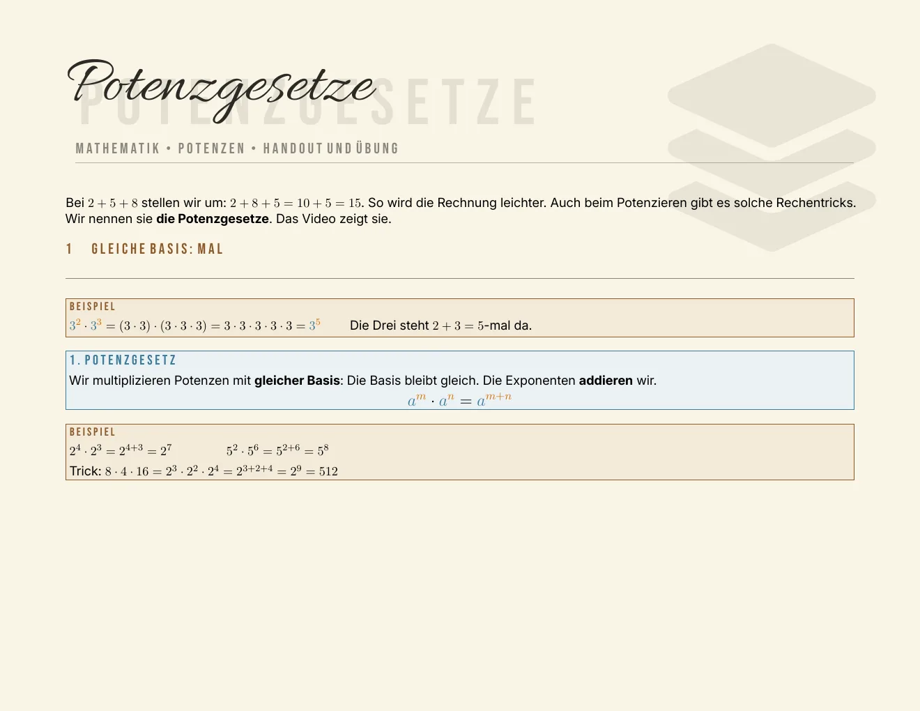 Das Arbeitsblatt – Seite 1