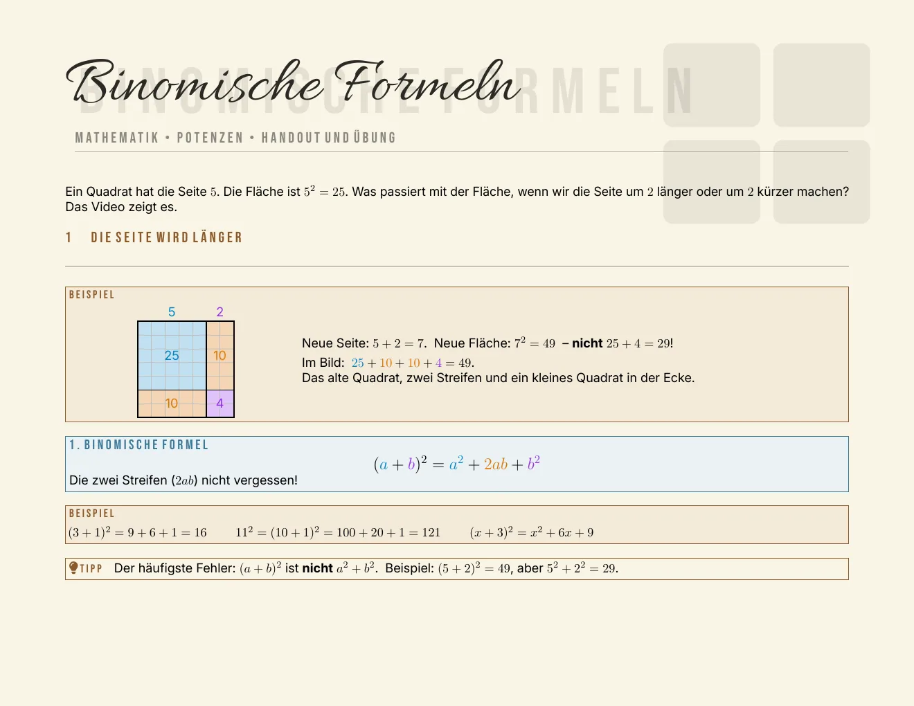Das Arbeitsblatt – Seite 1