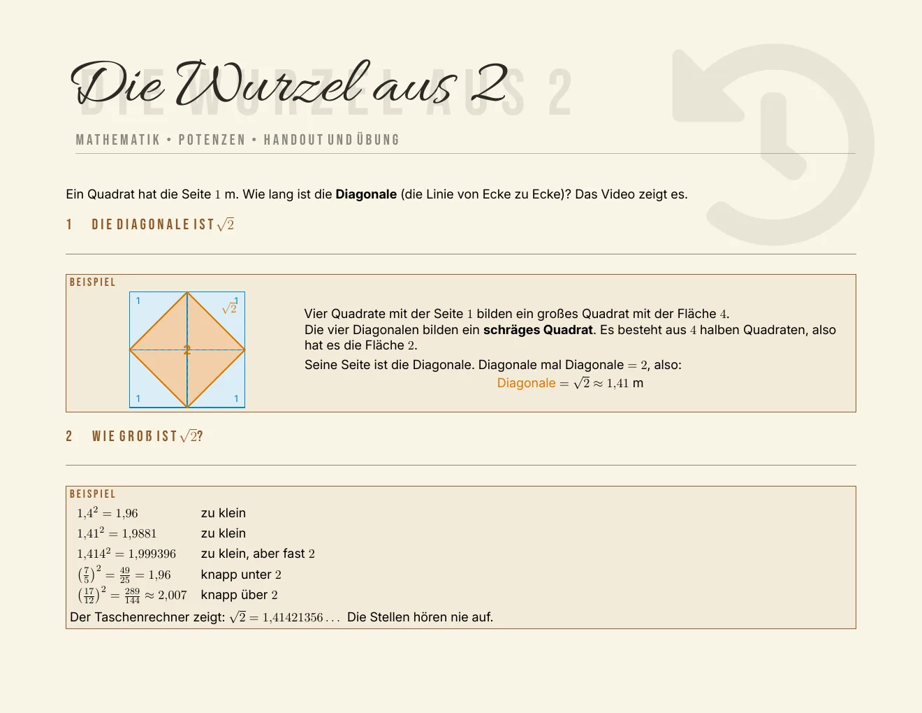 Das Arbeitsblatt – Seite 1