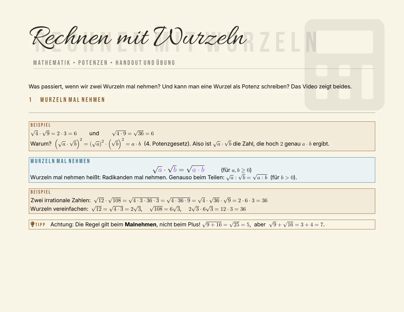 Das Arbeitsblatt – Seite 1