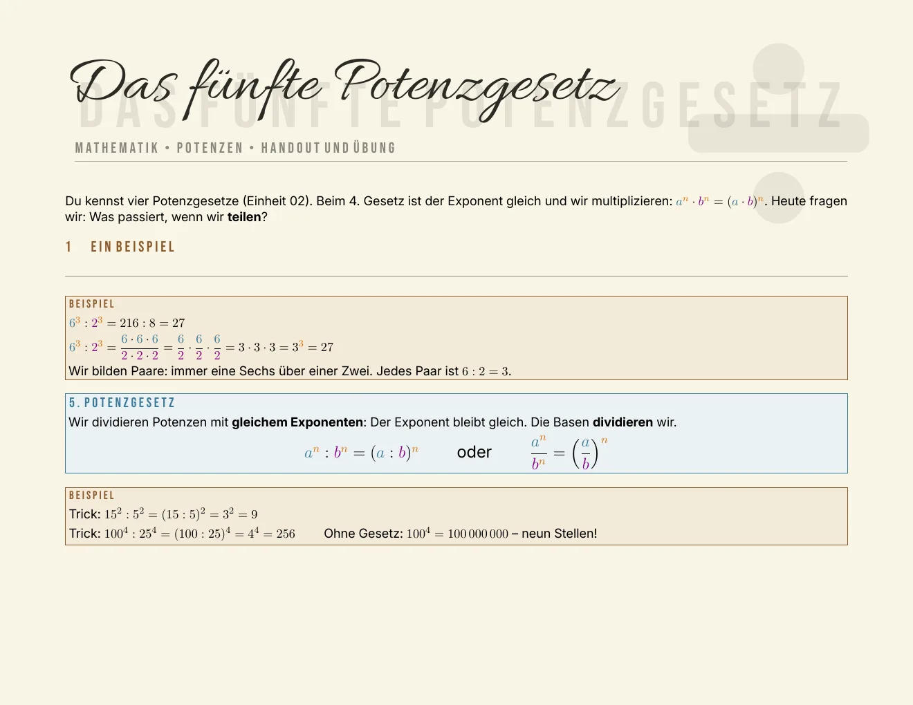 Das Arbeitsblatt – Seite 1