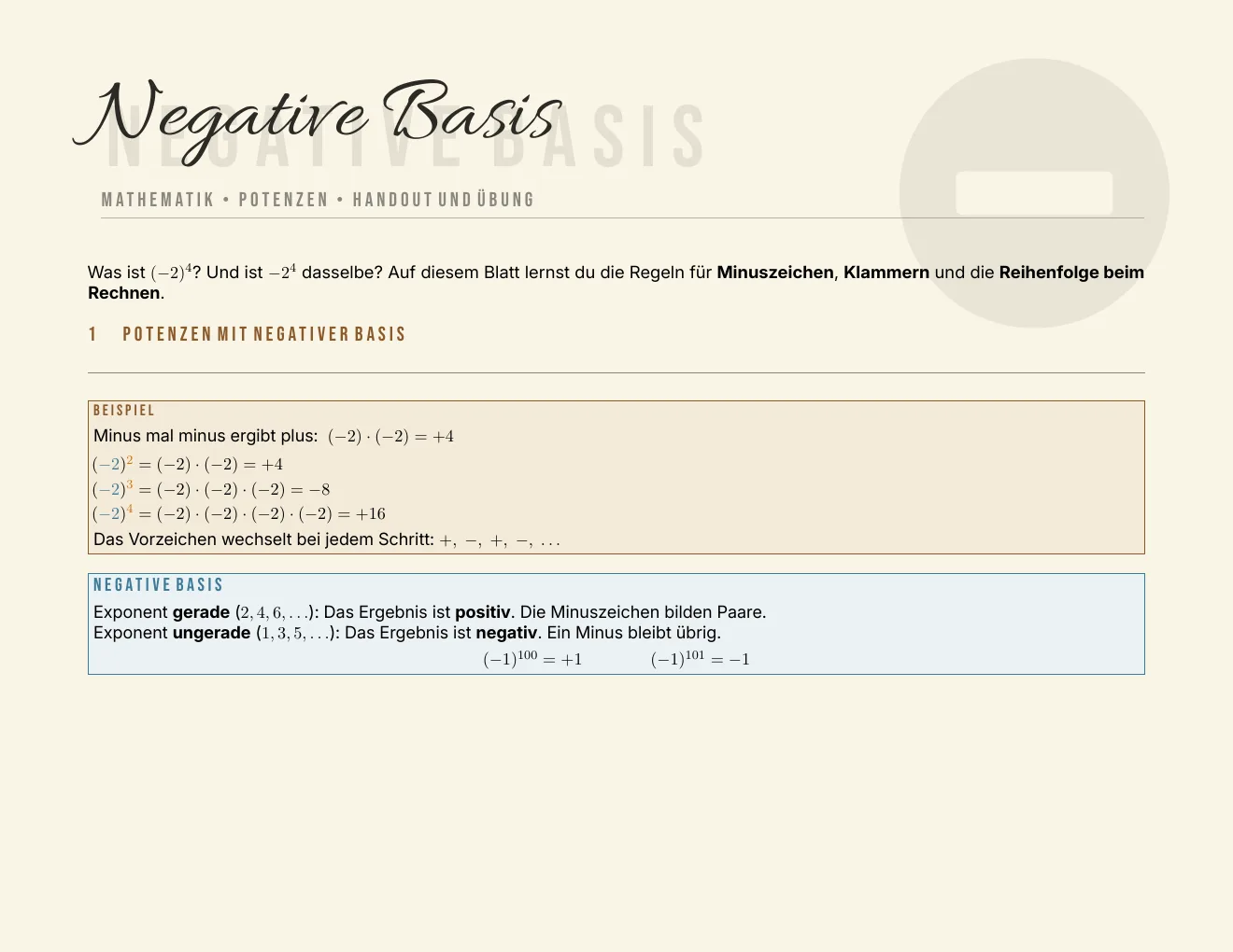 The worksheet – Page 1