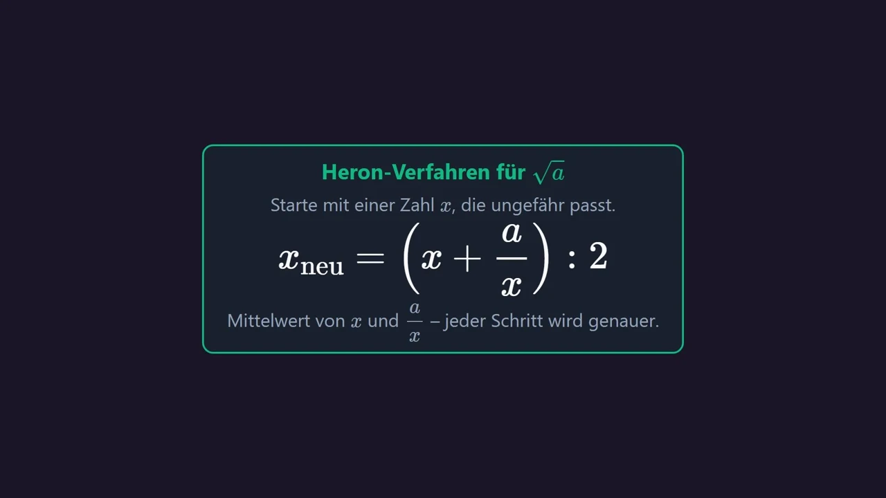 Die Formel: der Mittelwert von x und a/x .