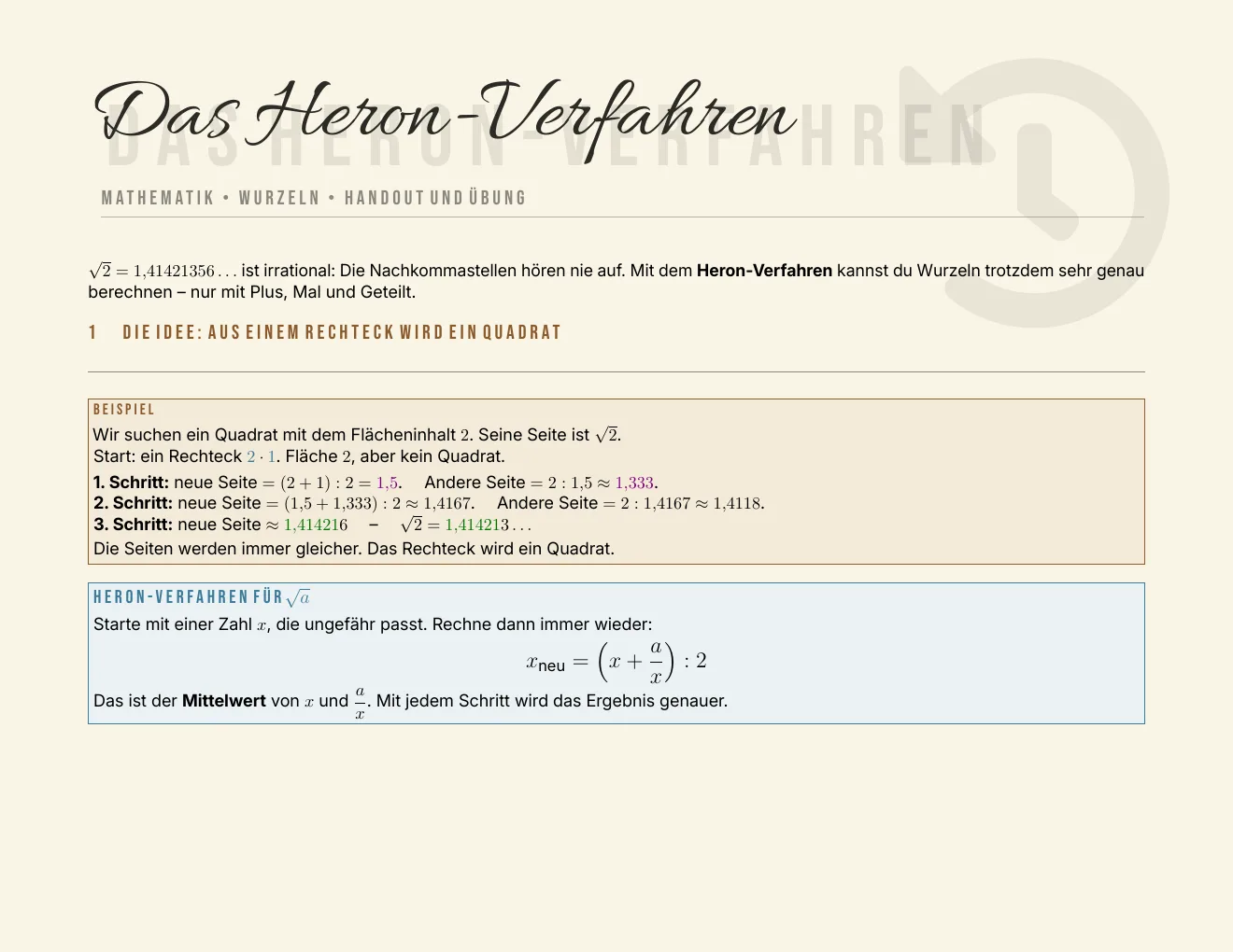 Das Arbeitsblatt – Seite 1