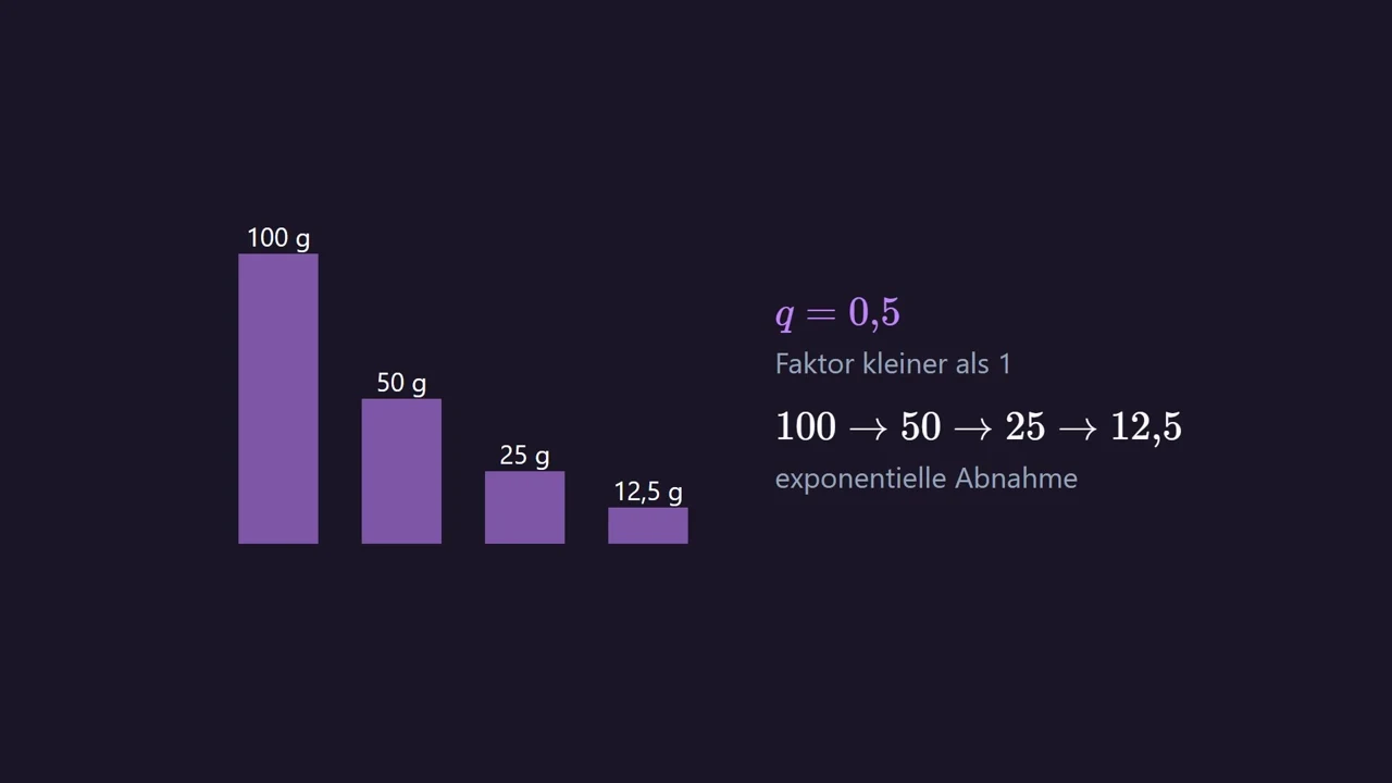 Exponentielle Abnahme mit dem Faktor 0{,}5 .