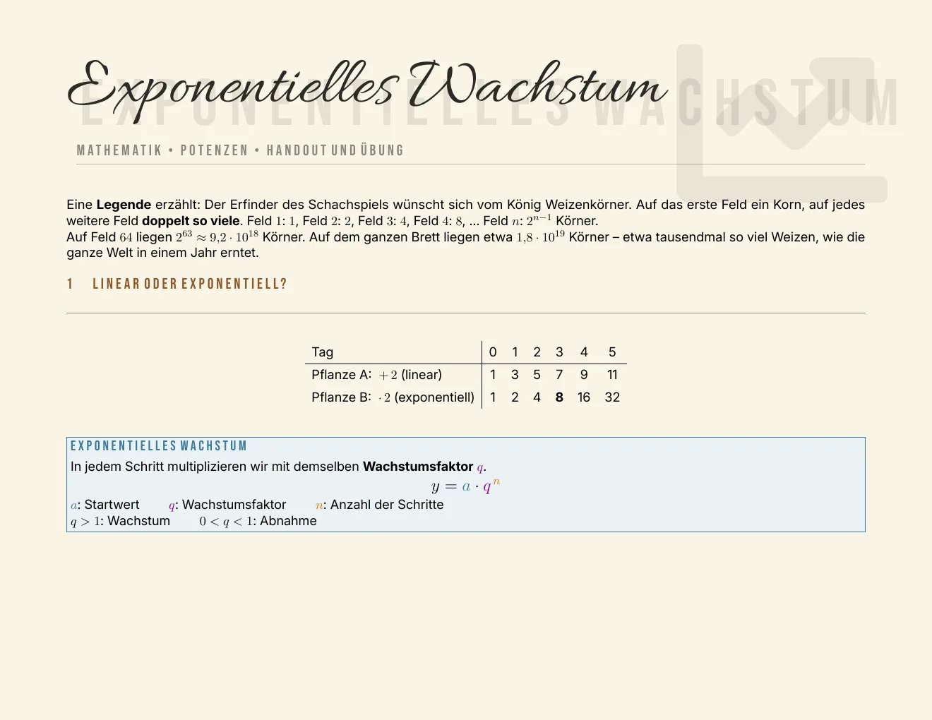 Das Arbeitsblatt – Seite 1