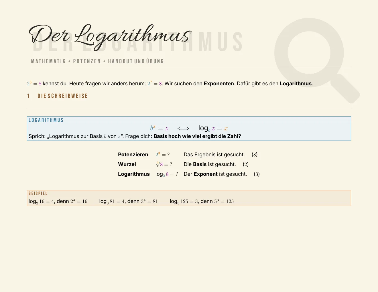 Das Arbeitsblatt – Seite 1