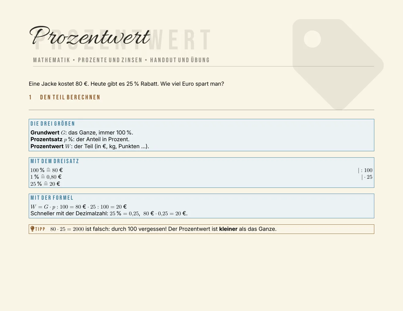 Das Arbeitsblatt – Seite 1