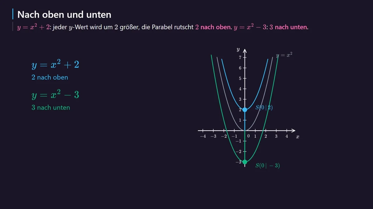 Parabola podstawowa przesunięta w górę i w dół.