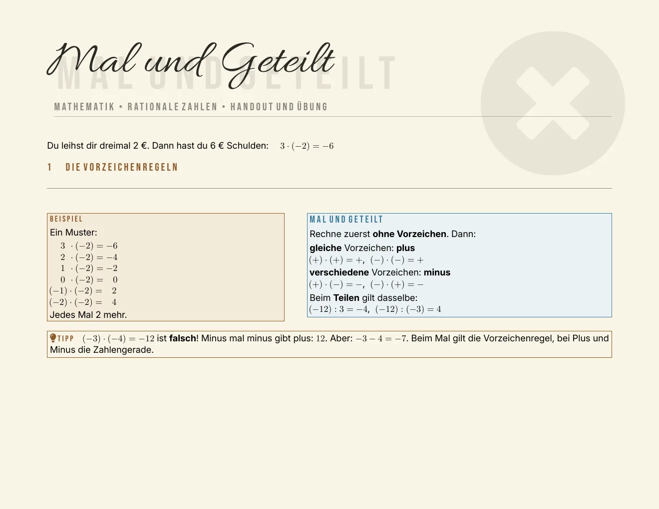 Das Arbeitsblatt – Seite 1