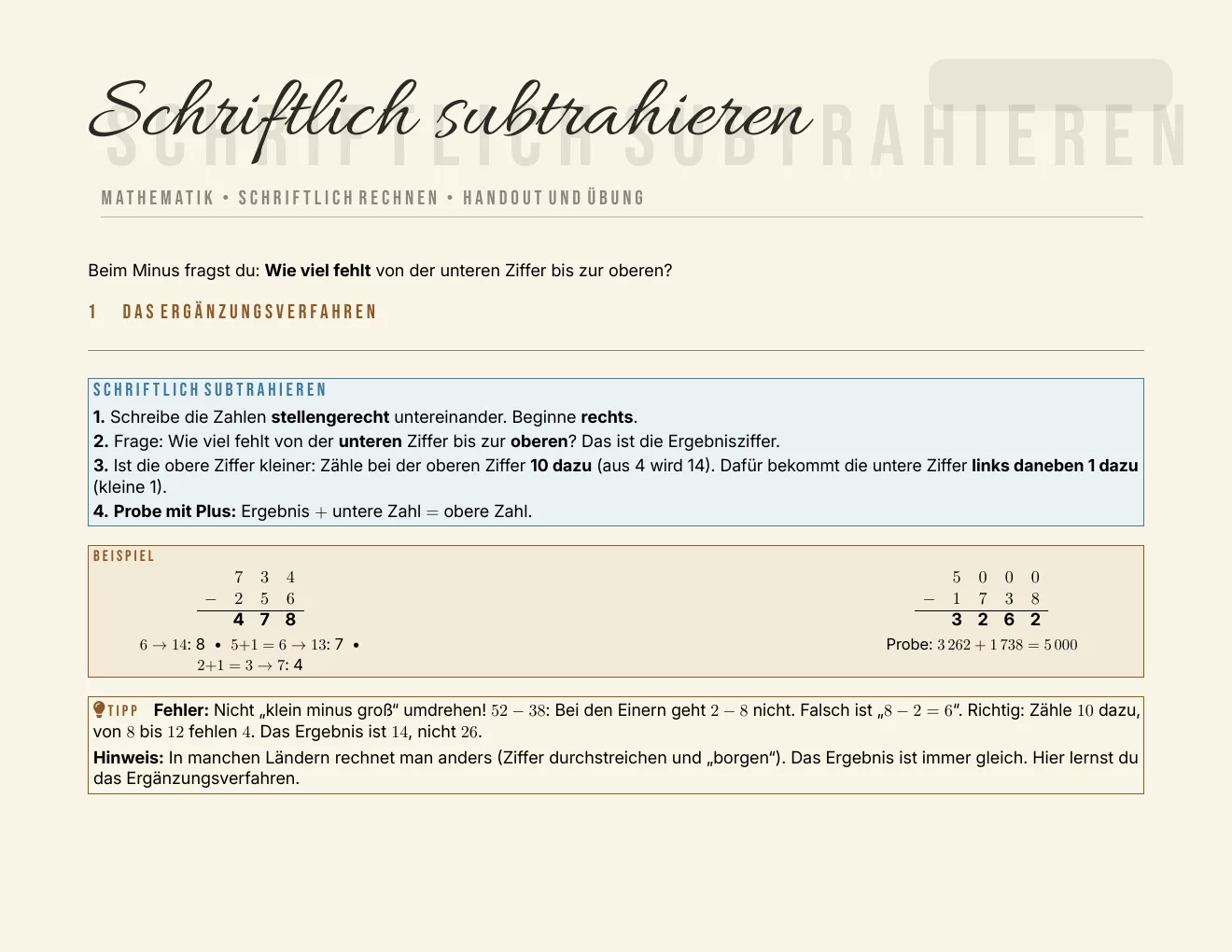 Das Arbeitsblatt – Seite 1