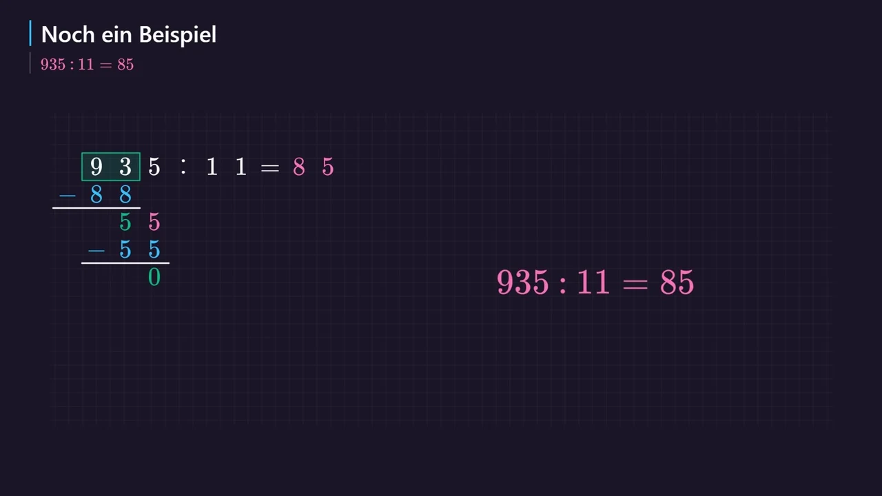 935 : 11 = 85.