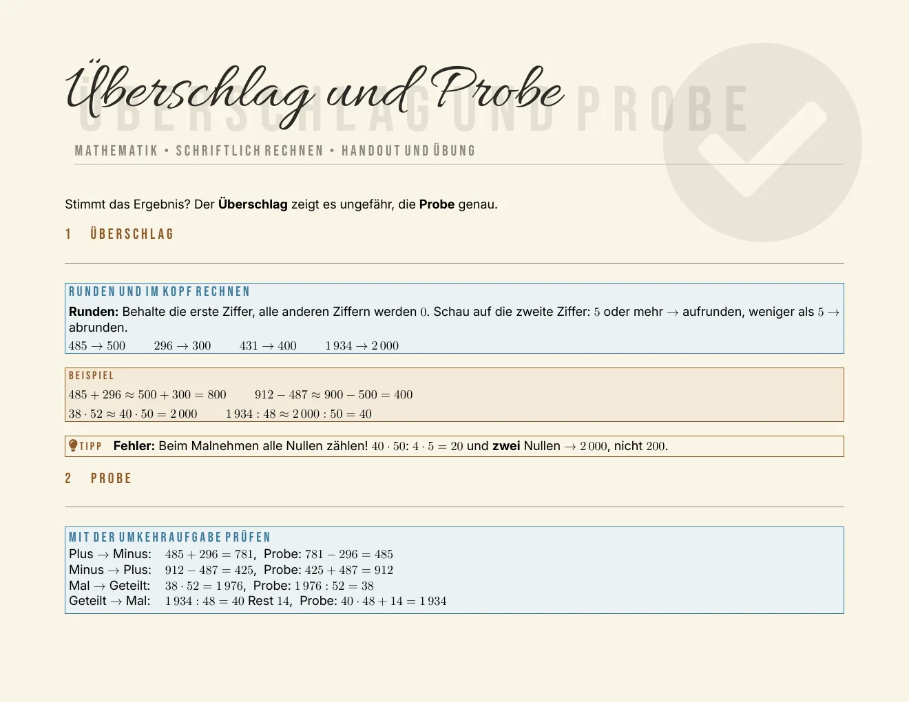 Das Arbeitsblatt – Seite 1