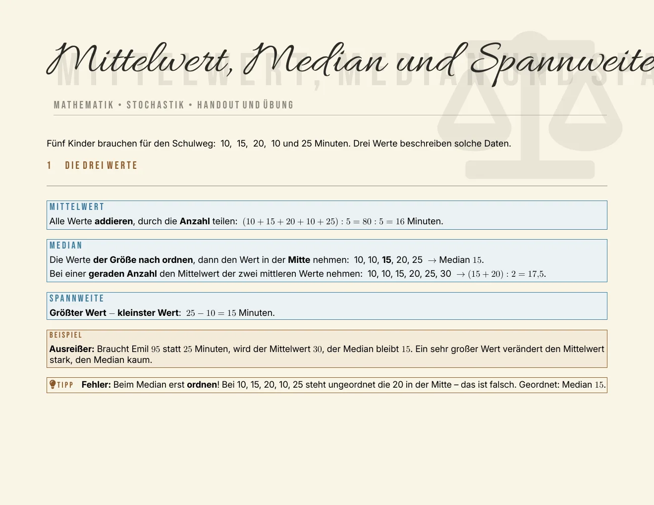 The worksheet – Page 1