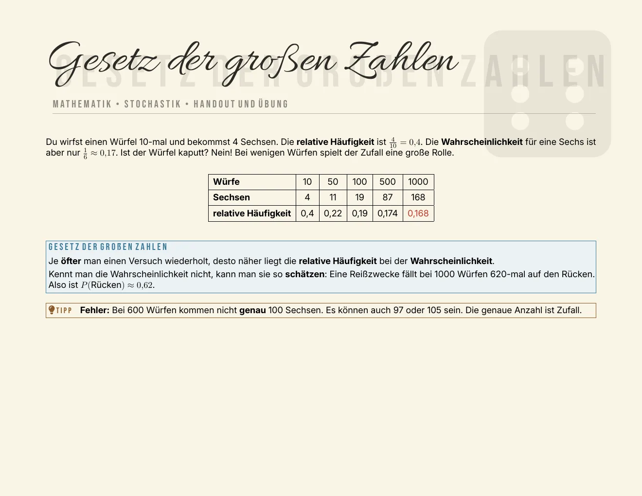 Das Arbeitsblatt – Seite 1