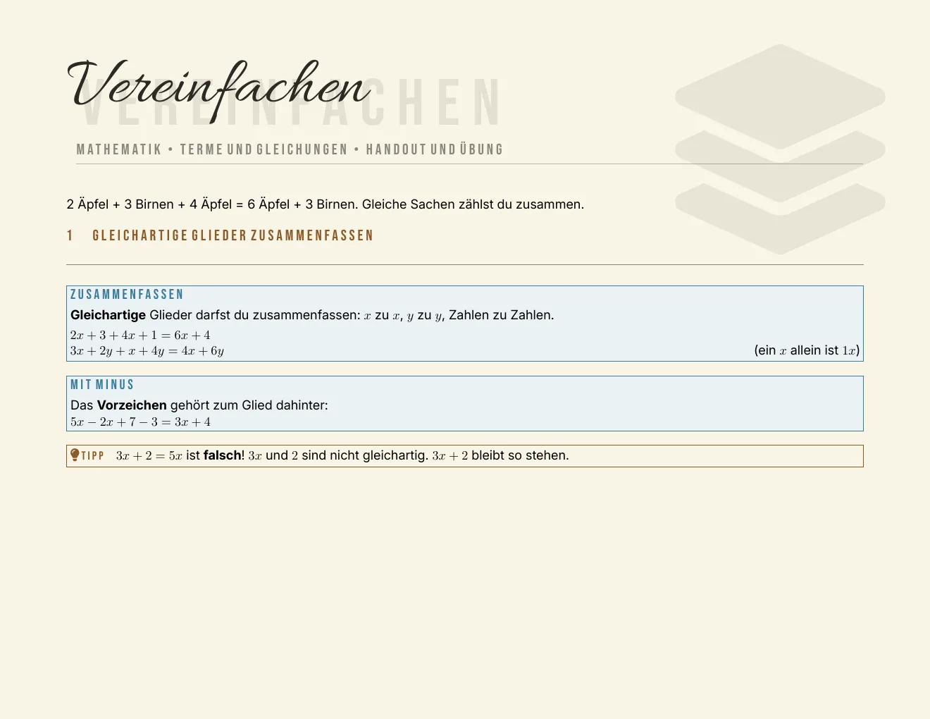 Das Arbeitsblatt – Seite 1