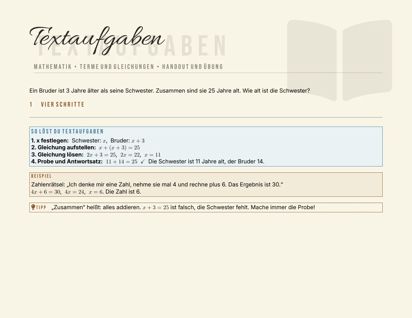 Das Arbeitsblatt – Seite 1
