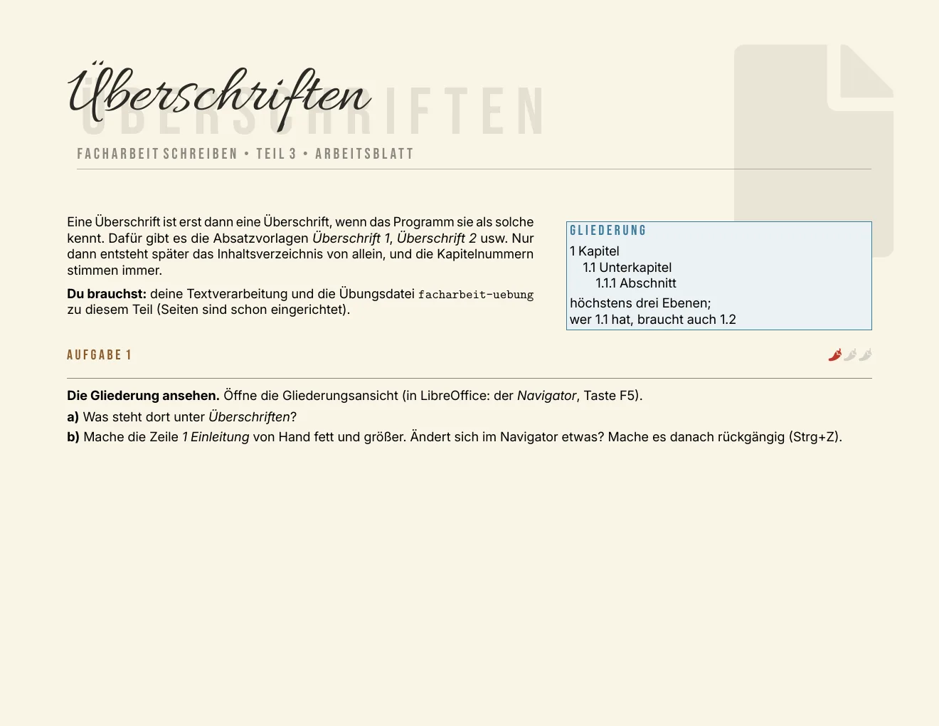 Das Arbeitsblatt – Seite 1