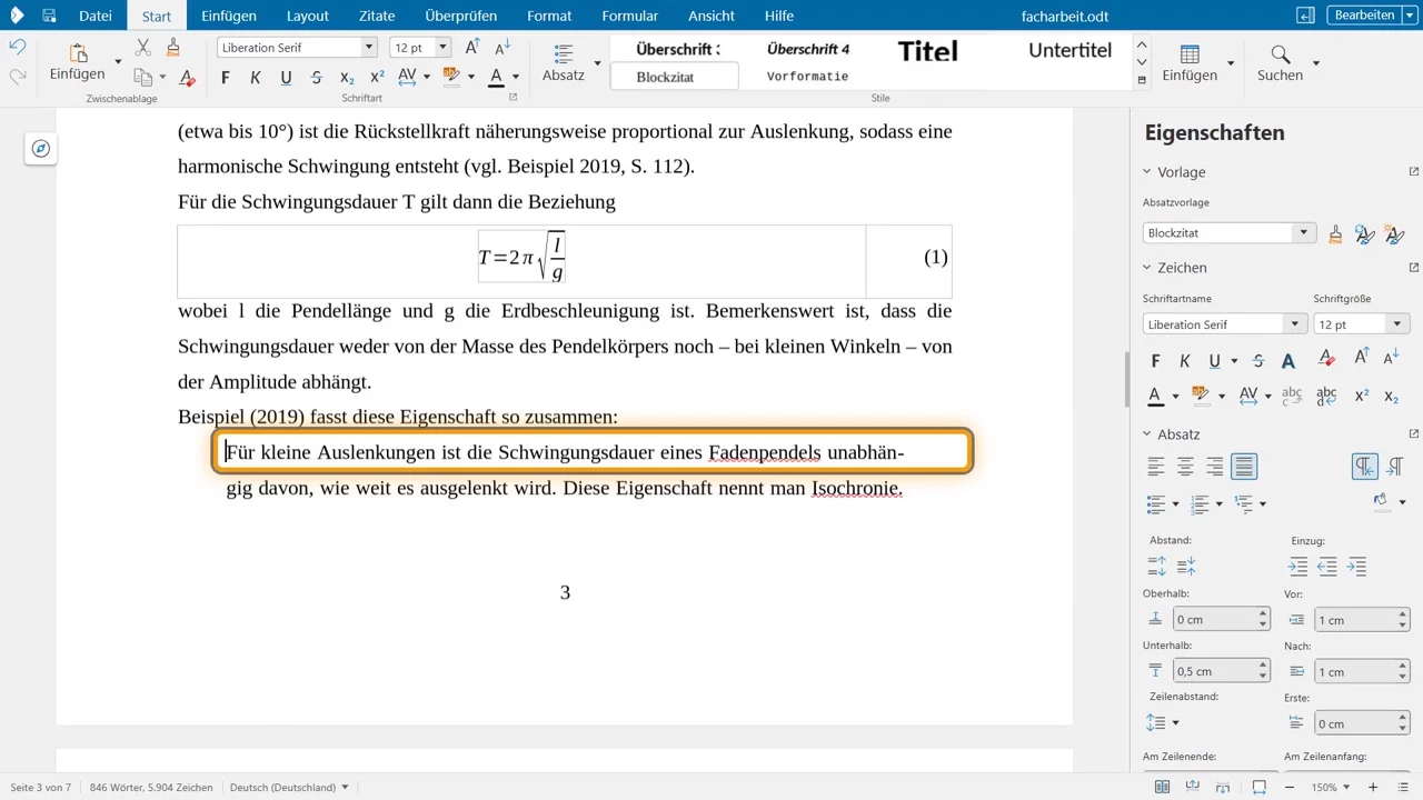 Het lange citaat met de alineastijl Blokcitaat (Blockzitat): ingesprongen, zonder aanhalingstekens.