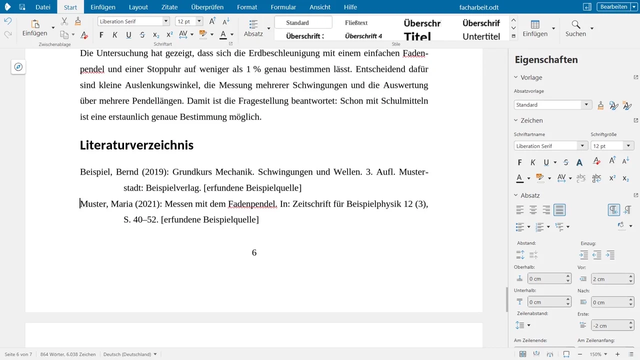 De literatuurlijst met hangende inspringing.
