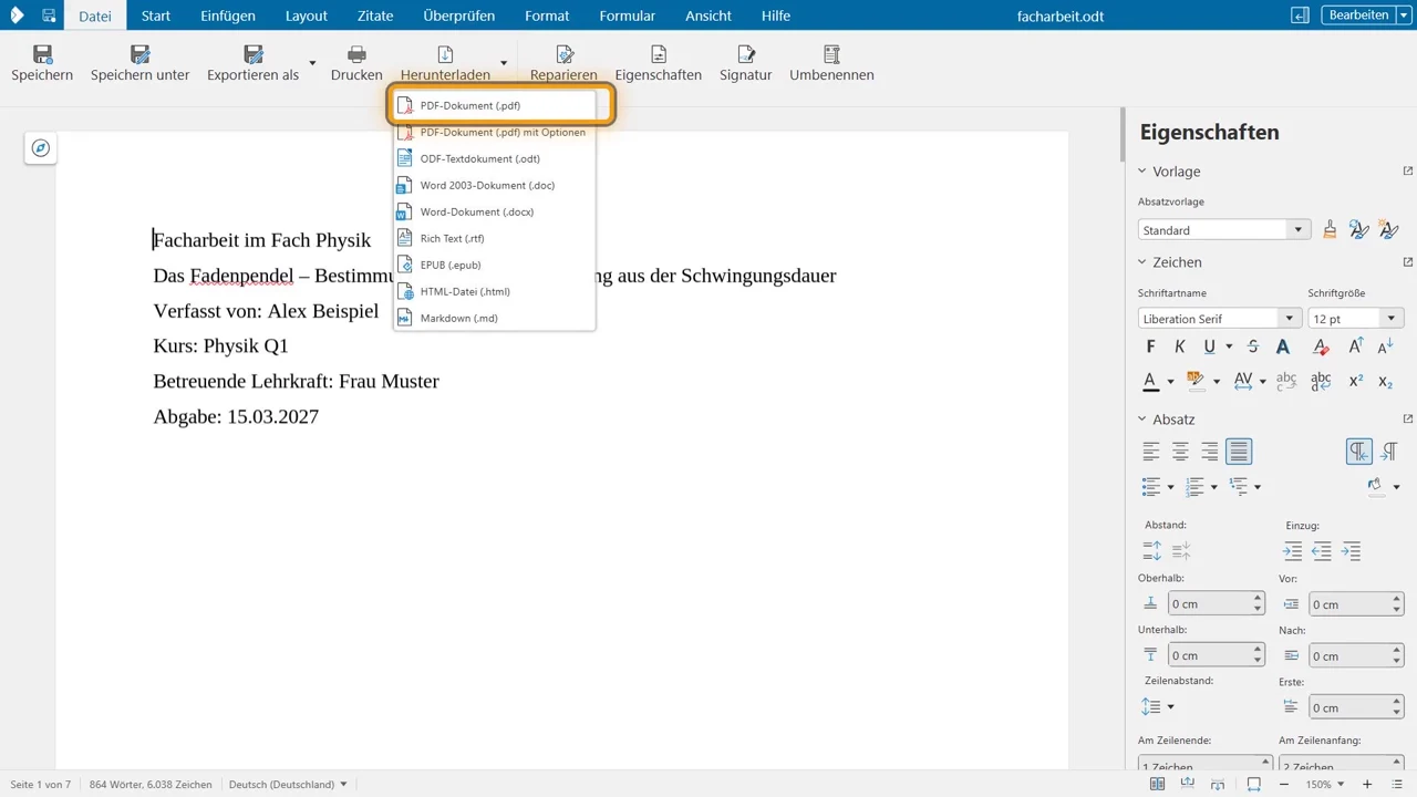 Datei › Herunterladen: Hier wählst du PDF-Dokument.