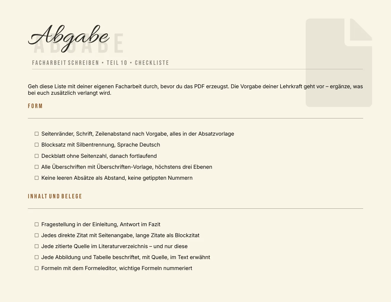 Das Arbeitsblatt – Seite 1