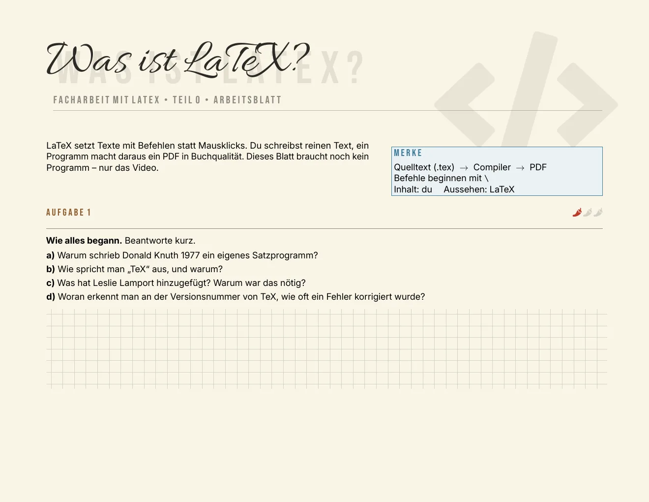 Das Arbeitsblatt – Seite 1