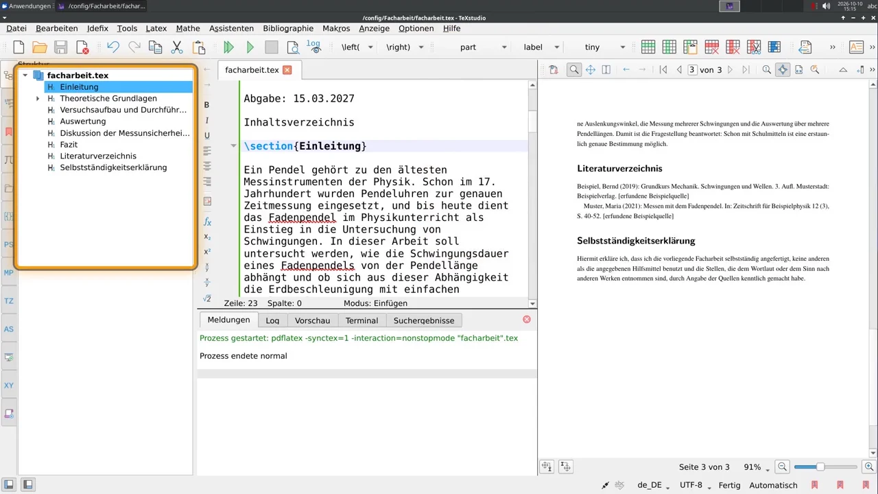 Literaturverzeichnis und Selbstständigkeitserklärung stehen mit addsec ohne Nummer da.