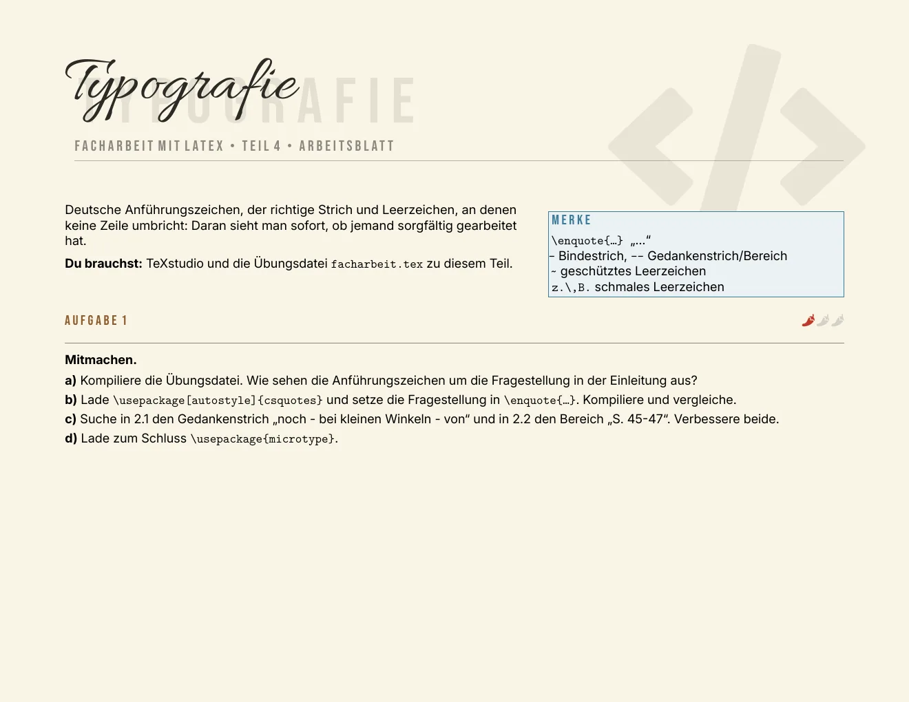 Das Arbeitsblatt – Seite 1