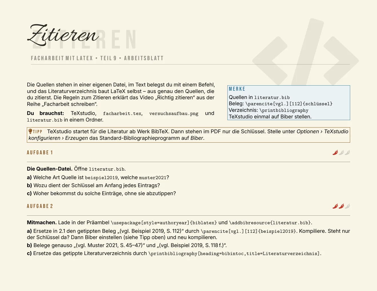 Das Arbeitsblatt – Seite 1