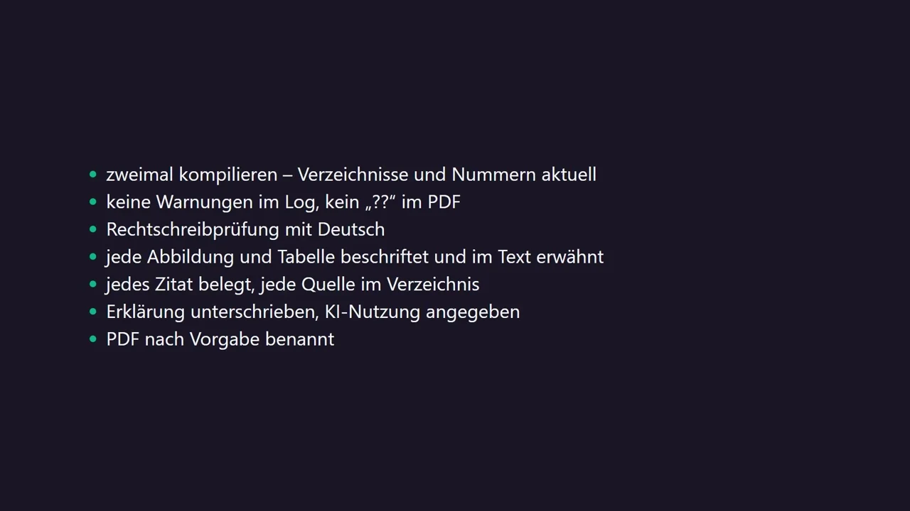 Die Checkliste vor der Abgabe.