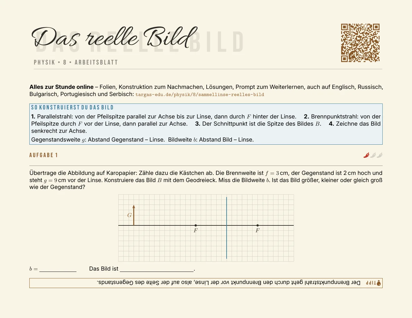 Das Arbeitsblatt – Seite 1